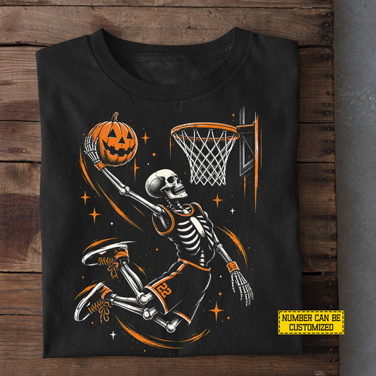 Personalized Halloween Basketball Skeleton T-shirt, Dunk Till You’re Dead Tees Spooky Season Gift For Basketball Lover