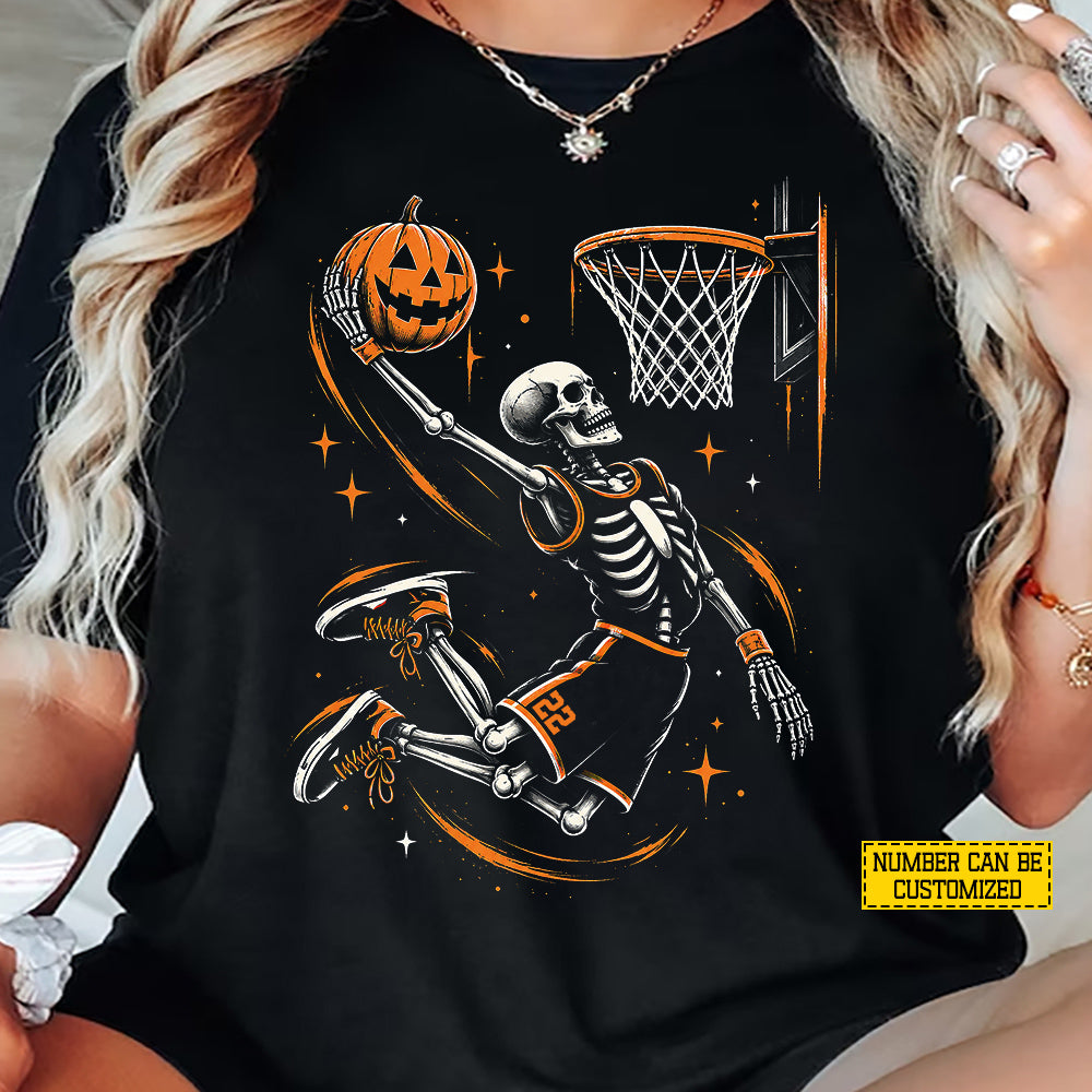 Personalized Halloween Basketball Skeleton T-shirt, Dunk Till You’re Dead Tees Spooky Season Gift For Basketball Lover
