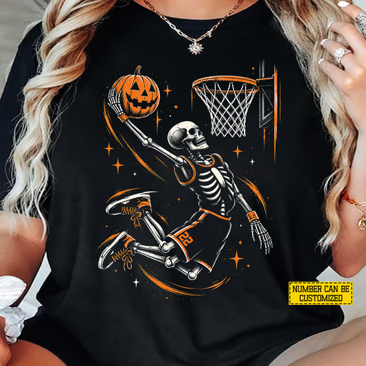 Personalized Halloween Basketball Skeleton T-shirt, Dunk Till You’re Dead Tees Spooky Season Gift For Basketball Lover