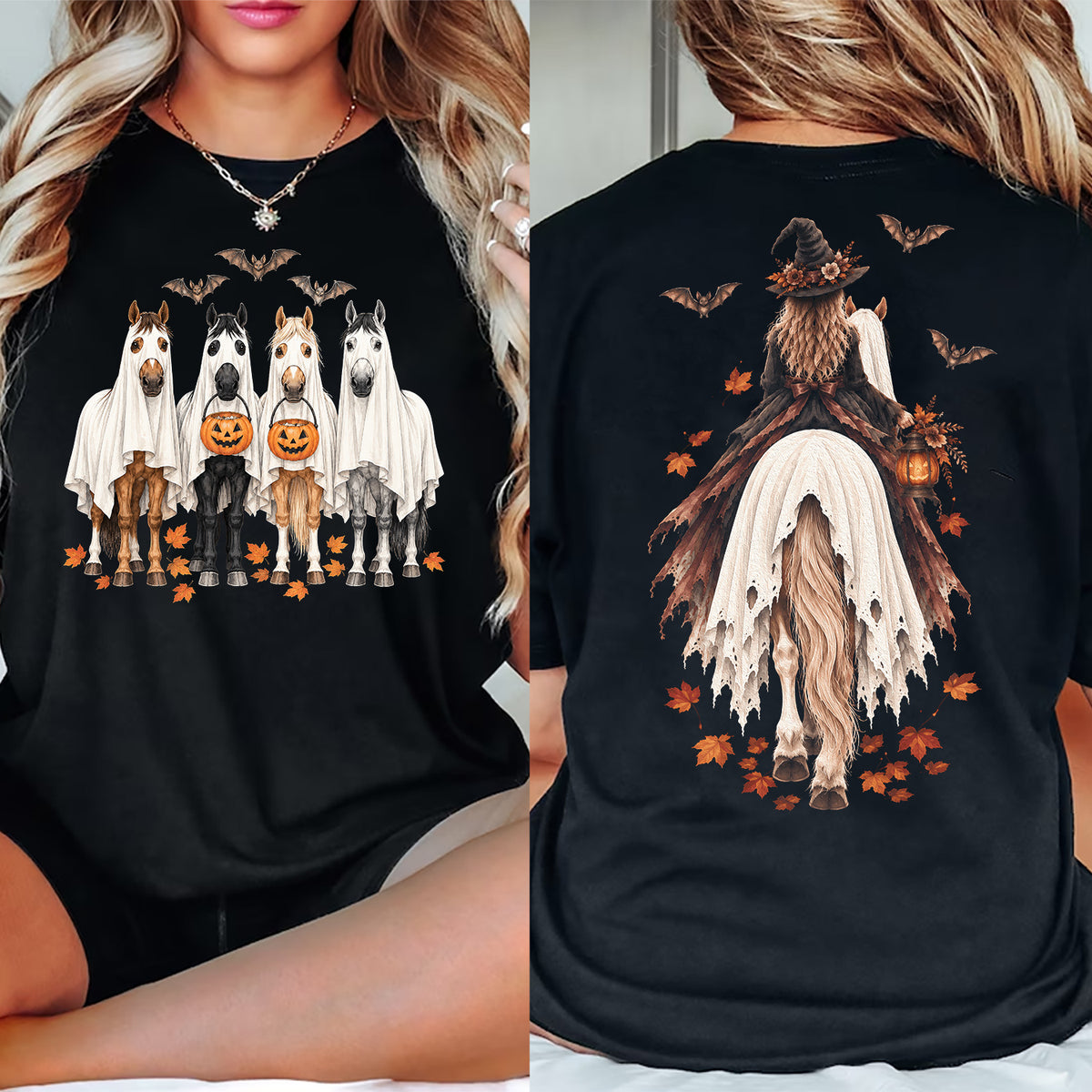 Halloween Witch Riding Horse Two-sided T-shirt, Saddle Up Witches Tees Spooky Season Gift For Horse Riding Lover
