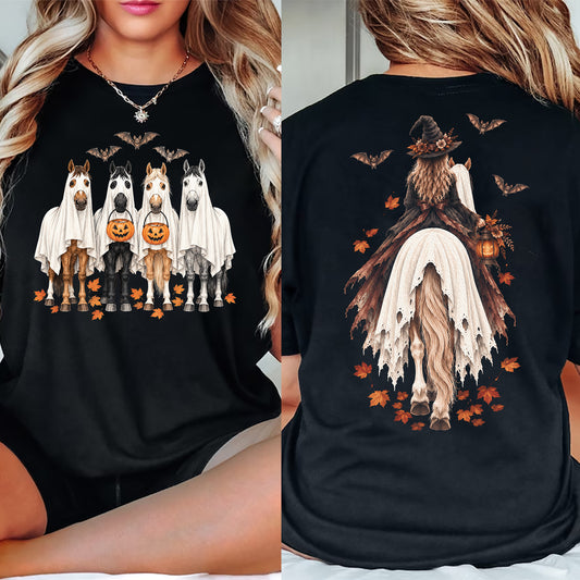 Halloween Witch Riding Horse Two-sided T-shirt, Saddle Up Witches Tees Spooky Season Gift For Horse Riding Lover