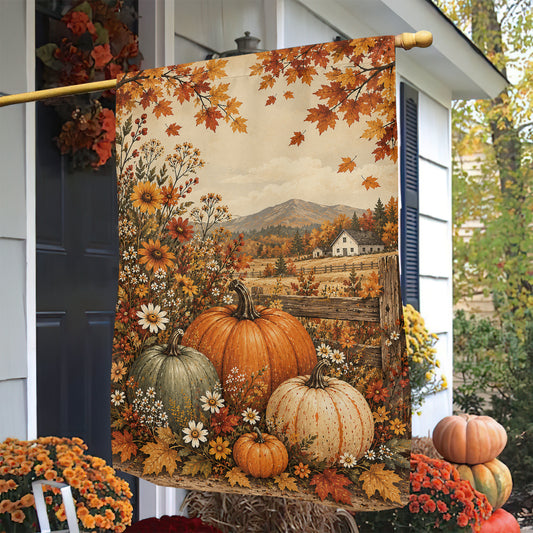 Vintage Thanksgiving Pumpkins Garden & House Flag, Autumn At The Old Farm Outdoor Decor, Fall Season Yard Decor Gift For Pumpkin Lover