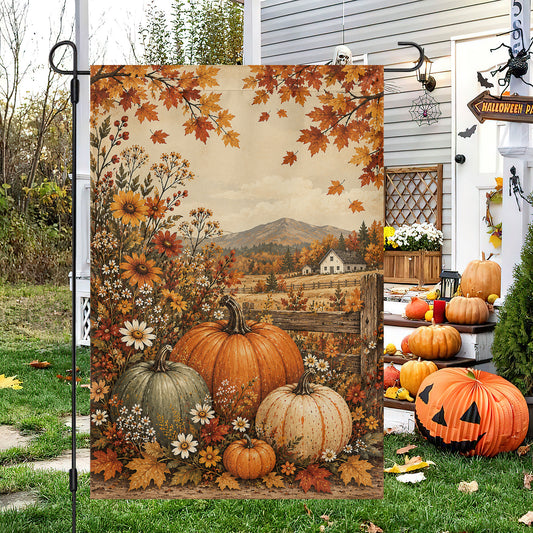 Vintage Thanksgiving Pumpkins Garden & House Flag, Autumn At The Old Farm Outdoor Decor, Fall Season Yard Decor Gift For Pumpkin Lover