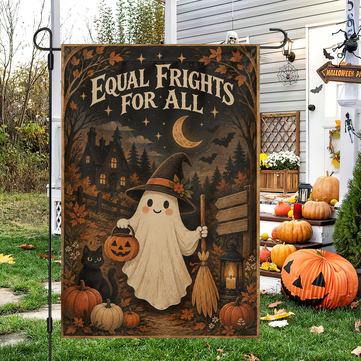 Vintage Halloween Boo Garden & House Flag, Equal Frights For All Yard Flag, Spooky Season Gift For Ghost Lover