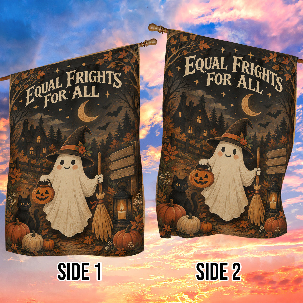Vintage Halloween Boo Garden & House Flag, Equal Frights For All Yard Flag, Spooky Season Gift For Ghost Lover