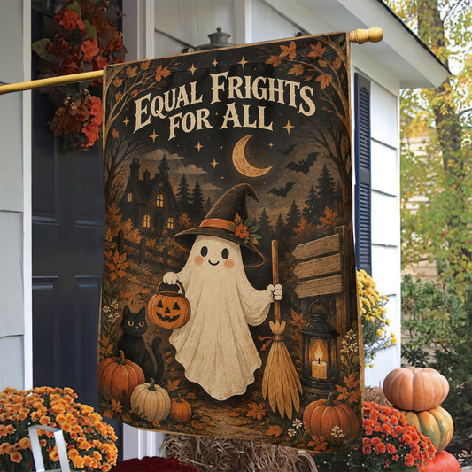 Vintage Halloween Boo Garden & House Flag, Equal Frights For All Yard Flag, Spooky Season Gift For Ghost Lover