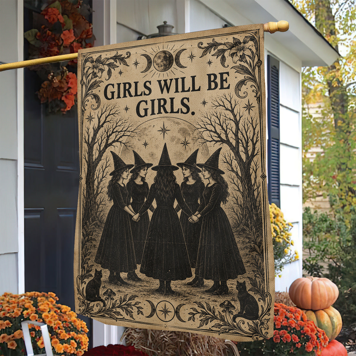 Halloween Witch Garden & House Flag, Girls Will Be Girls Yard Flag Spooky Season Vintage Gift For Witch Lover