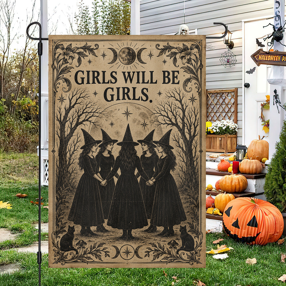 Halloween Witch Garden & House Flag, Girls Will Be Girls Yard Flag Spooky Season Vintage Gift For Witch Lover