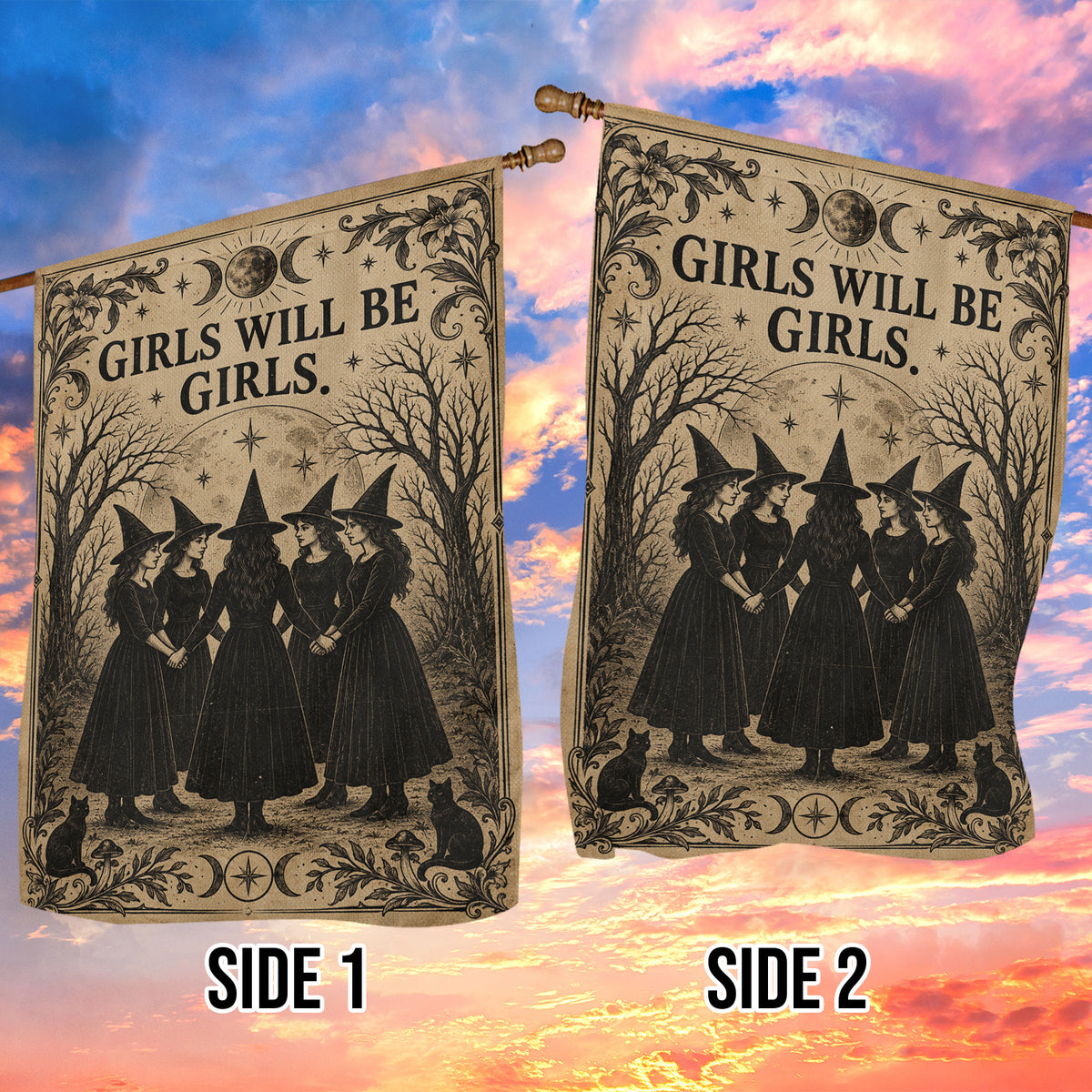 Halloween Witch Garden & House Flag, Girls Will Be Girls Yard Flag Spooky Season Vintage Gift For Witch Lover