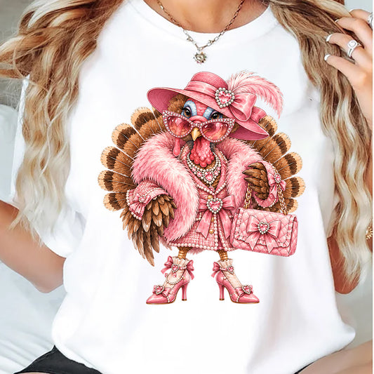 Thanksgiving Pink Turkey T-shirt, Too Glam To Give A Damn Turkey Tees Thankful Gift For Turkey Lover
