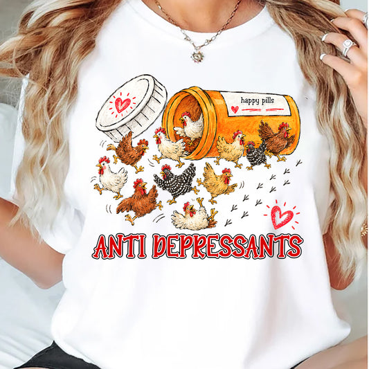 Meaningful Chicken T-shirt, Happy Pills Anti Depressants Tees Gift For Chicken Lovers