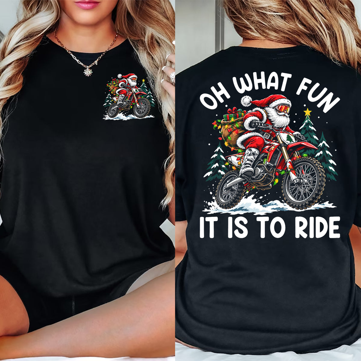 Funny Christmas Motocross Two-sided T-shirt, Oh What Fun It Is To Ride Tees, Xmas Gift For Motocross Lover