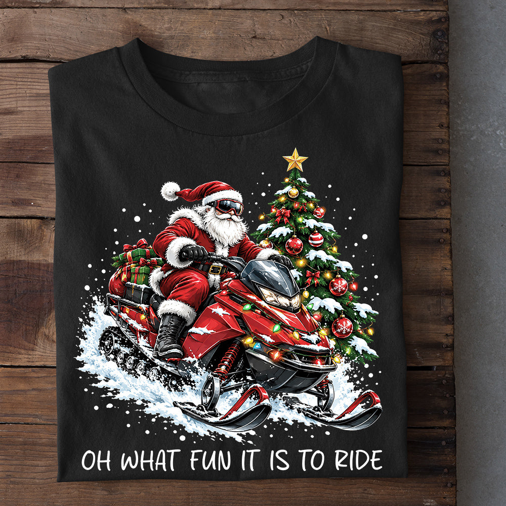 Funny Christmas Snowmobile Santa Sweatshirt, Oh What Fun It Is To Ride Crewneck Sweatshirt Xmas Gift For Snowmobiling Lover