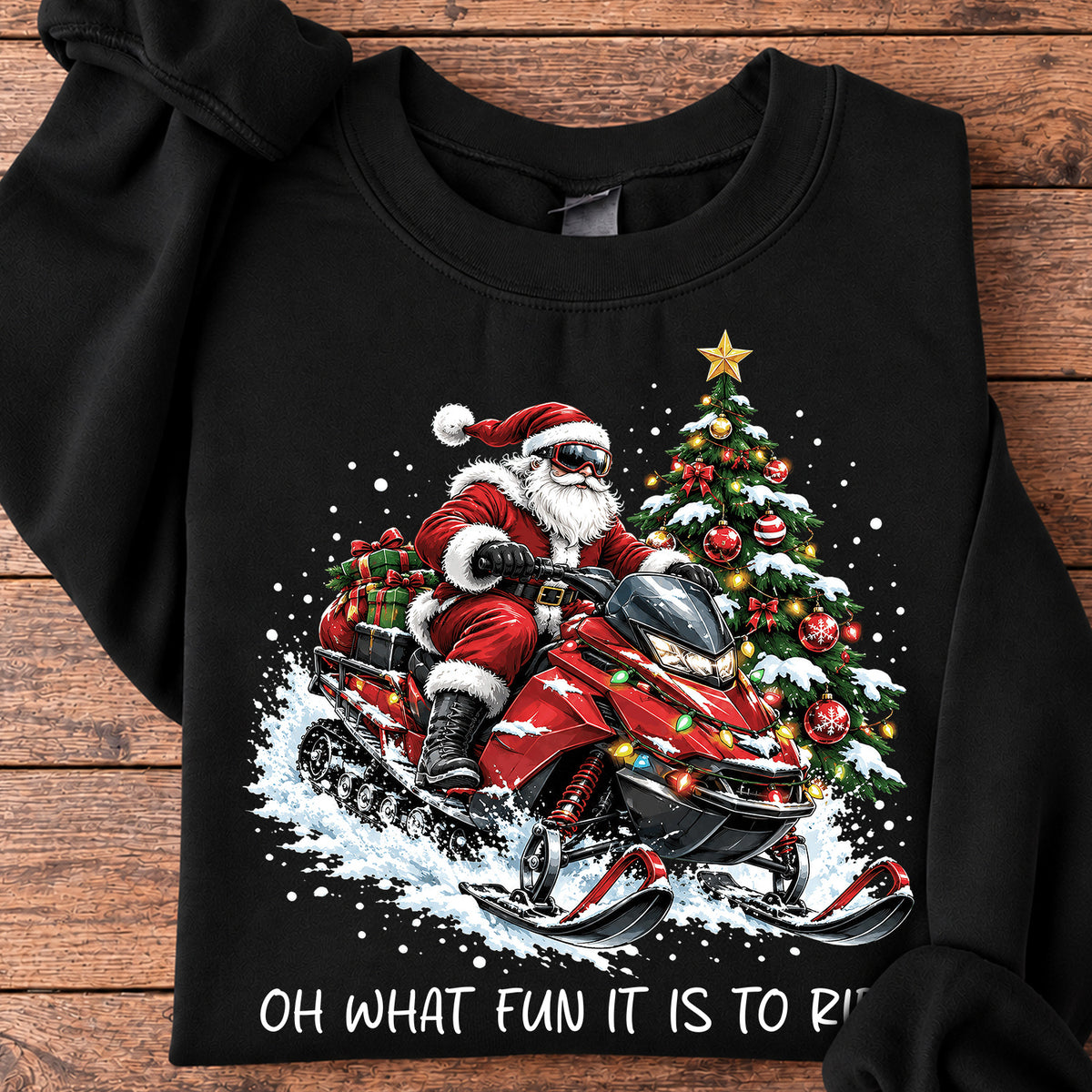 Funny Christmas Snowmobile Santa Sweatshirt, Oh What Fun It Is To Ride Crewneck Sweatshirt Xmas Gift For Snowmobiling Lover