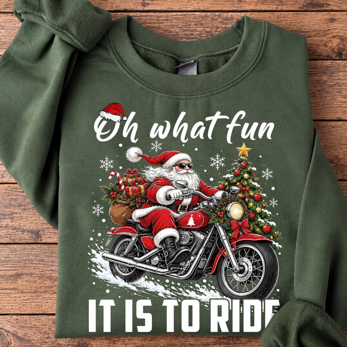 Funny Christmas Motorcycle Sweatshirt, Oh What Fun It Is To Ride Crewneck Sweatshirt Xmas Gift For Bikers