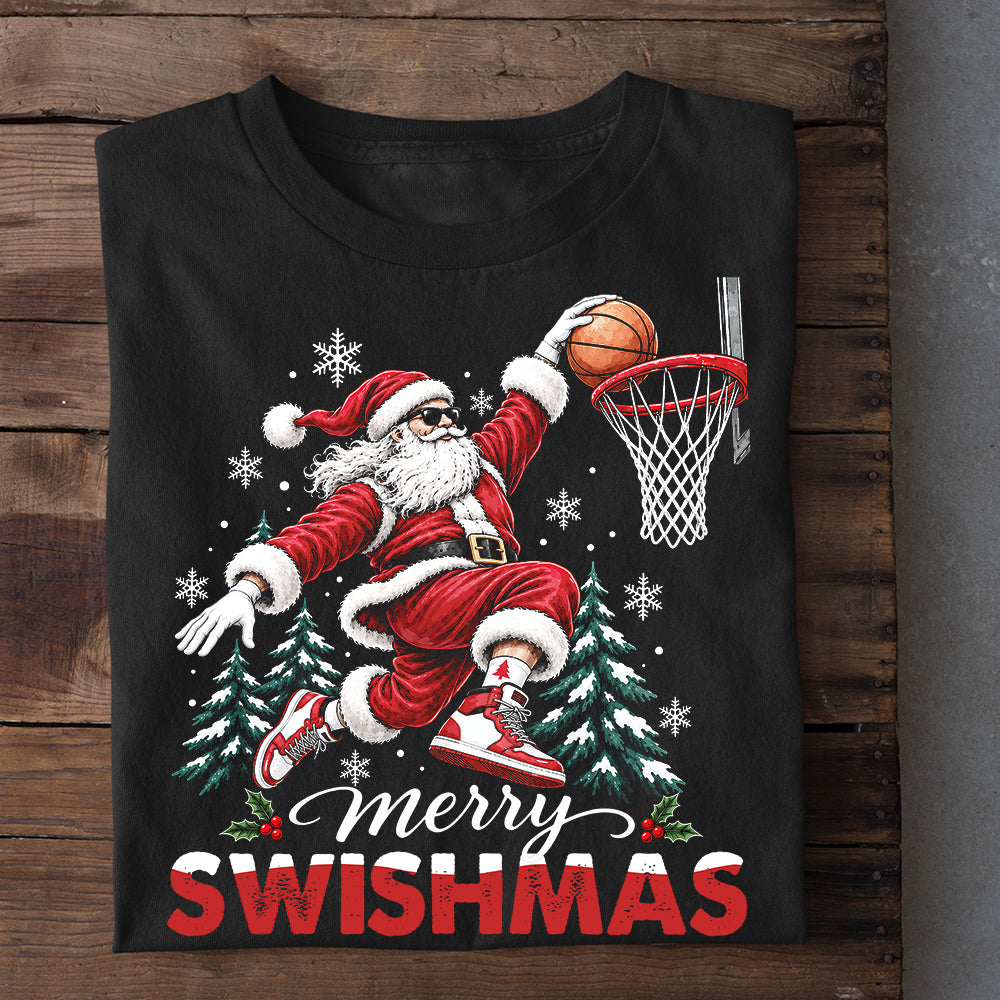 Funny Christmas Basketball Sweatshirt, Merry Swishmas Sport Crewneck Sweatshirt Xmas Gift For Basketball Lover