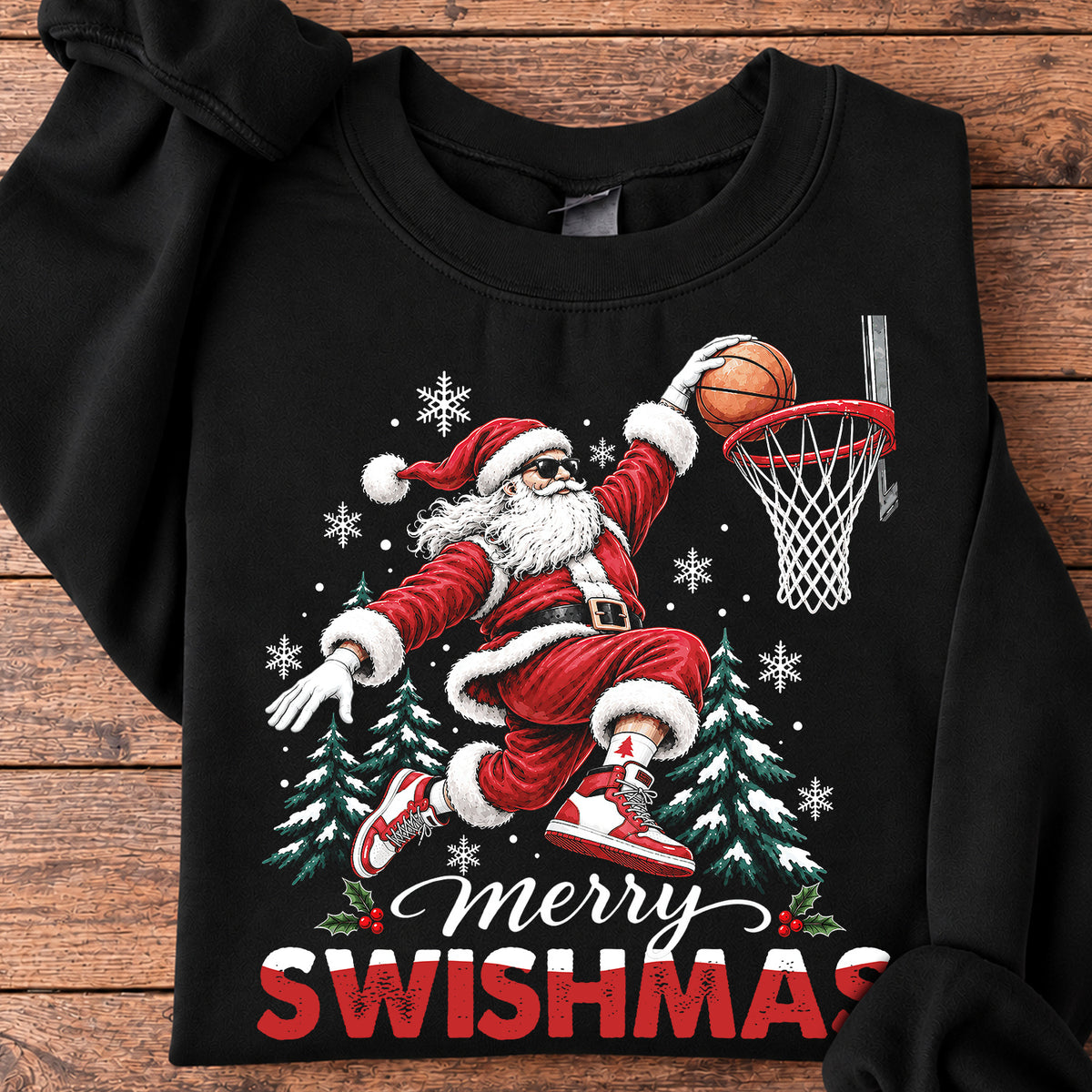 Funny Christmas Basketball Sweatshirt, Merry Swishmas Sport Crewneck Sweatshirt Xmas Gift For Basketball Lover