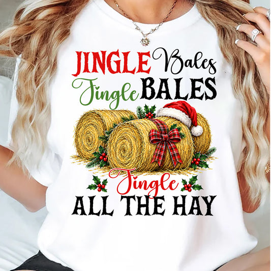 Funny Christmas Farming T-shirt, Jingle Bales Jingle Blales Jingle All The Hay Tees Xmas Gift For Farmers