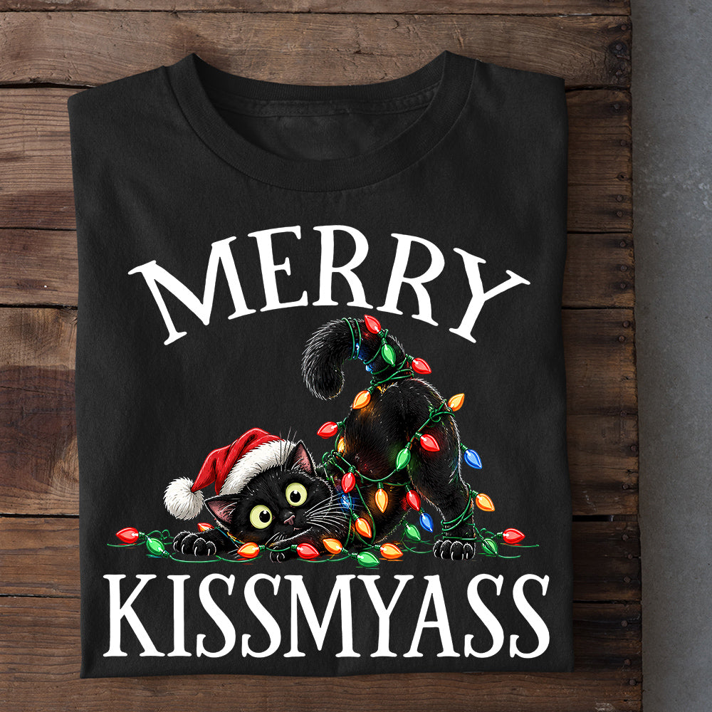 Funny Christmas Cat Sweatshirt, Mery Kissmyass Crewneck Sweatshirt Xmas Gift For Cat Lover