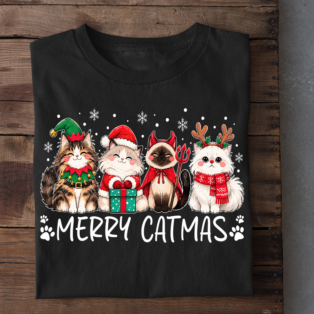 Cute Christmas Cat Sweatshirt, Merry Catmas Crewneck Sweatshirt Xmas Gift For Cat Lover