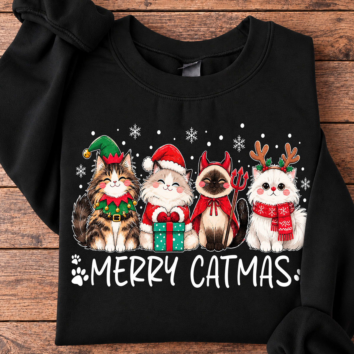 Cute Christmas Cat Sweatshirt, Merry Catmas Crewneck Sweatshirt Xmas Gift For Cat Lover