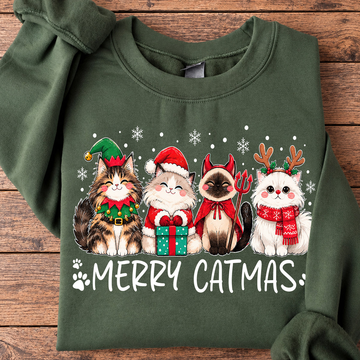 Cute Christmas Cat Sweatshirt, Merry Catmas Crewneck Sweatshirt Xmas Gift For Cat Lover