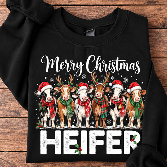 Funny Merry Christmas Heifer Sweatshirt, Mooey Christmas Crewneck Sweatshirt Xmas Gift For Cow Lover