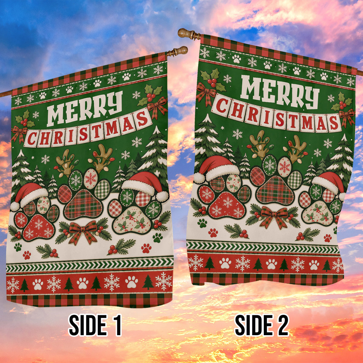 Vintage Merry Christmas Dog Paws Garden & House Flag, Have A Pawsome Christmas Yard Flag, Xmas Gift For Dog Lover