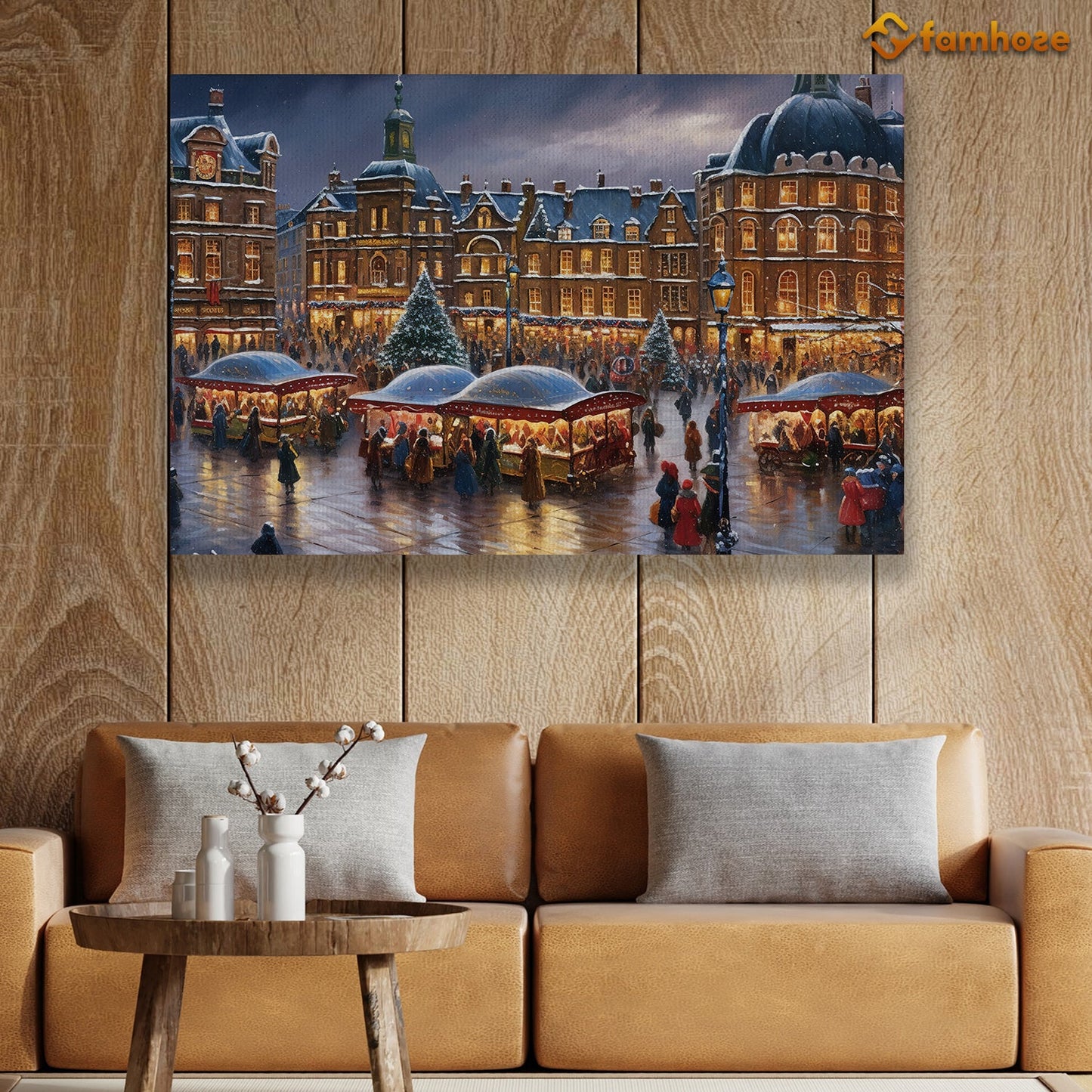 Enchanted Eve in the City Square Festive Lights and Merriment Embrace the Winter Chill Christmas Canvas Painting, Xmas Wall Art Decor - Christmas Poster Gift