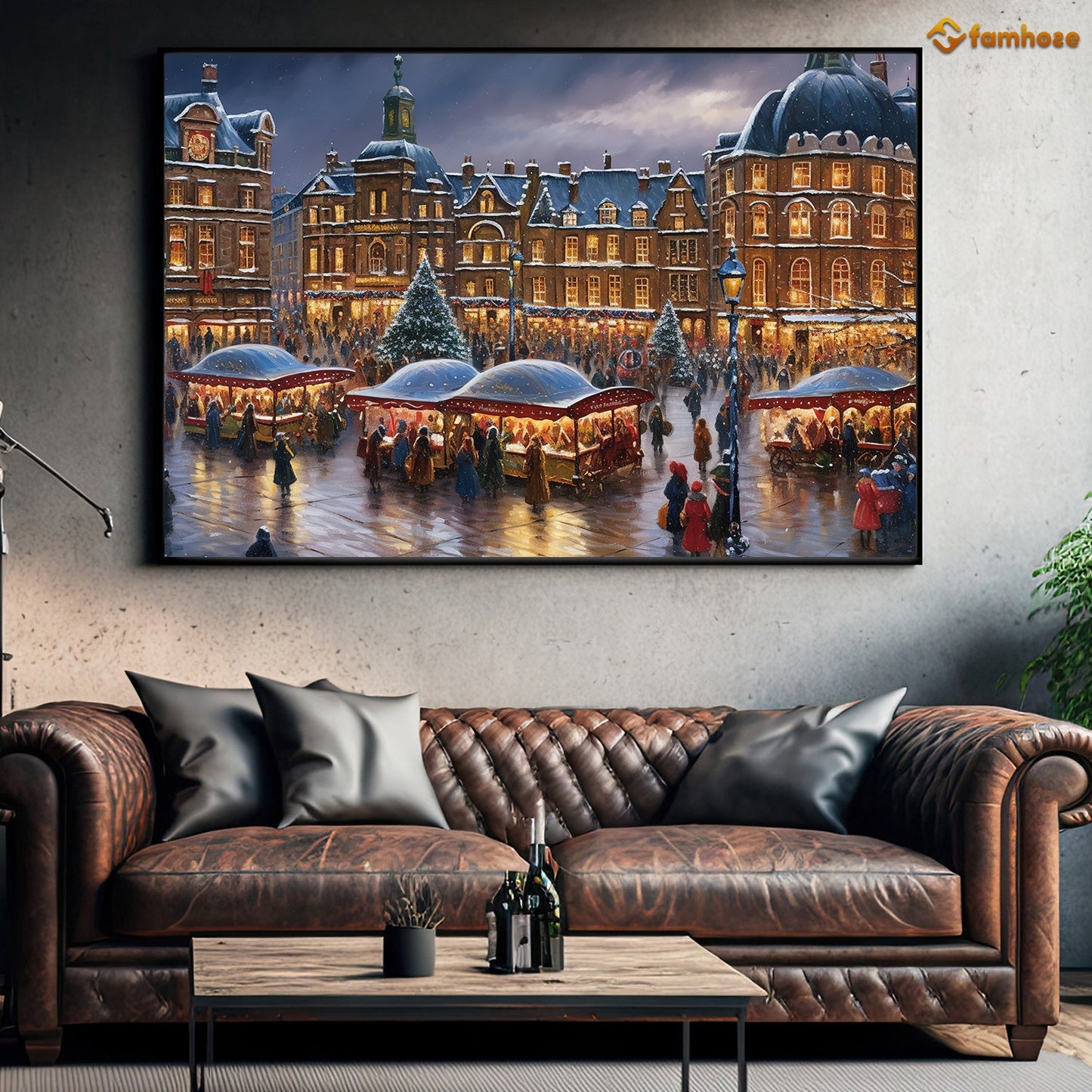 Enchanted Eve in the City Square Festive Lights and Merriment Embrace the Winter Chill Christmas Canvas Painting, Xmas Wall Art Decor - Christmas Poster Gift