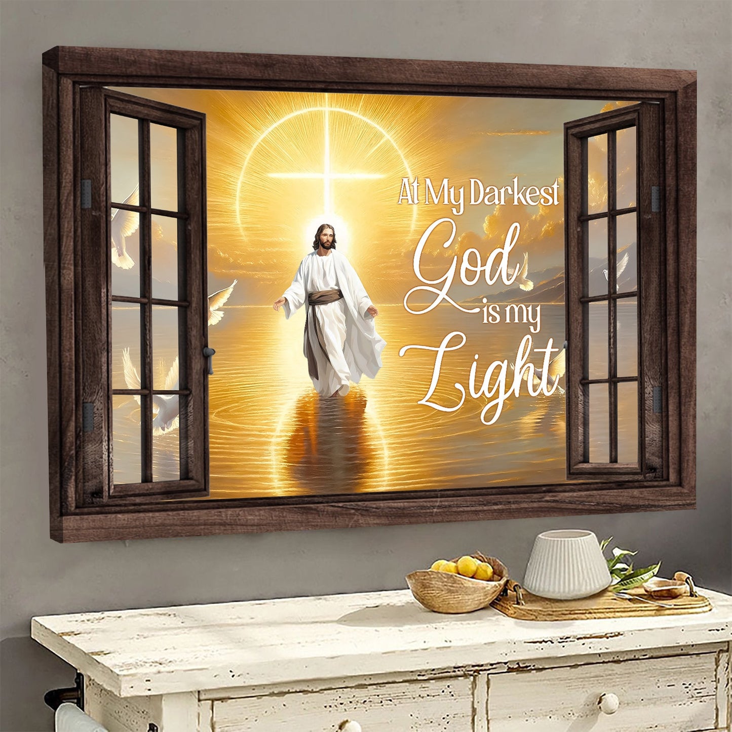 At My Darkest God Is My Light, Jesus Canvas Painting, Inspirational Quotes Wall Art Decor, Poster Gift For Christian Lovers