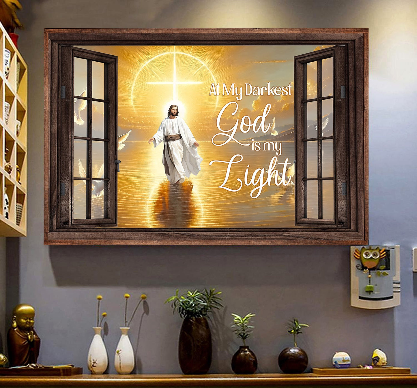 At My Darkest God Is My Light, Jesus Canvas Painting, Inspirational Quotes Wall Art Decor, Poster Gift For Christian Lovers