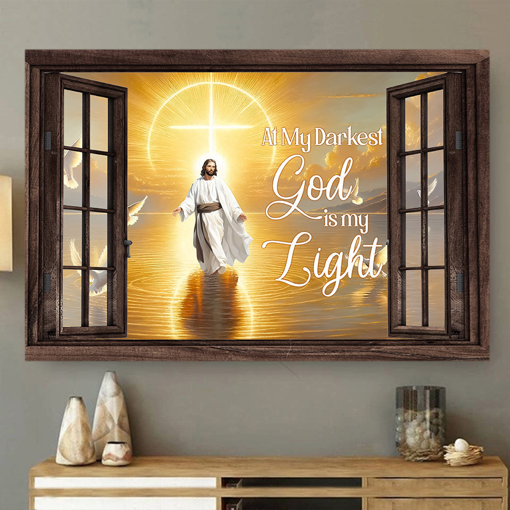 At My Darkest God Is My Light, Jesus Canvas Painting, Inspirational Quotes Wall Art Decor, Poster Gift For Christian Lovers