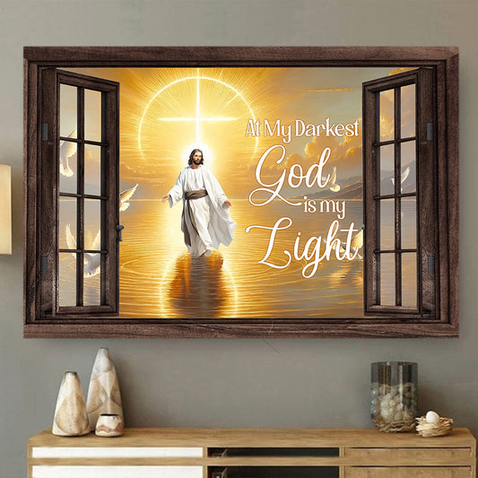 At My Darkest God Is My Light, Jesus Canvas Painting, Inspirational Quotes Wall Art Decor, Poster Gift For Christian Lovers