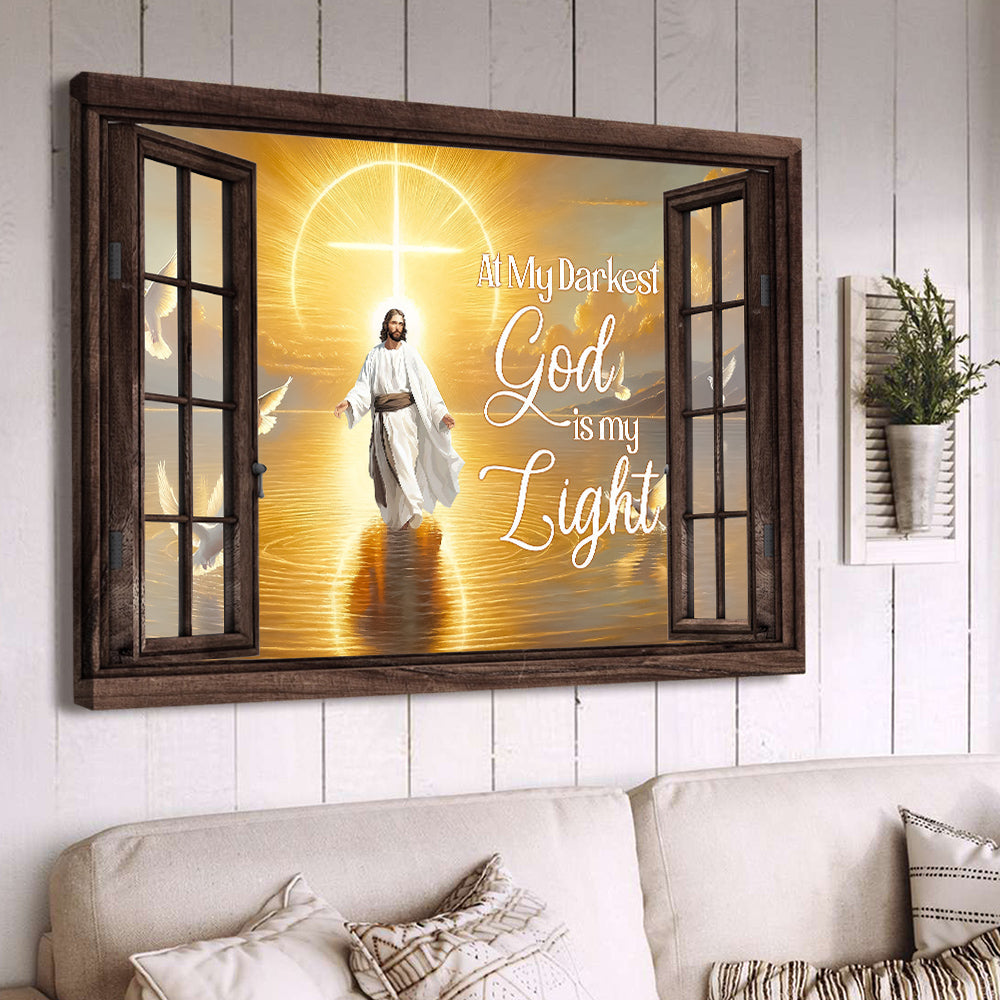 At My Darkest God Is My Light, Jesus Canvas Painting, Inspirational Quotes Wall Art Decor, Poster Gift For Christian Lovers