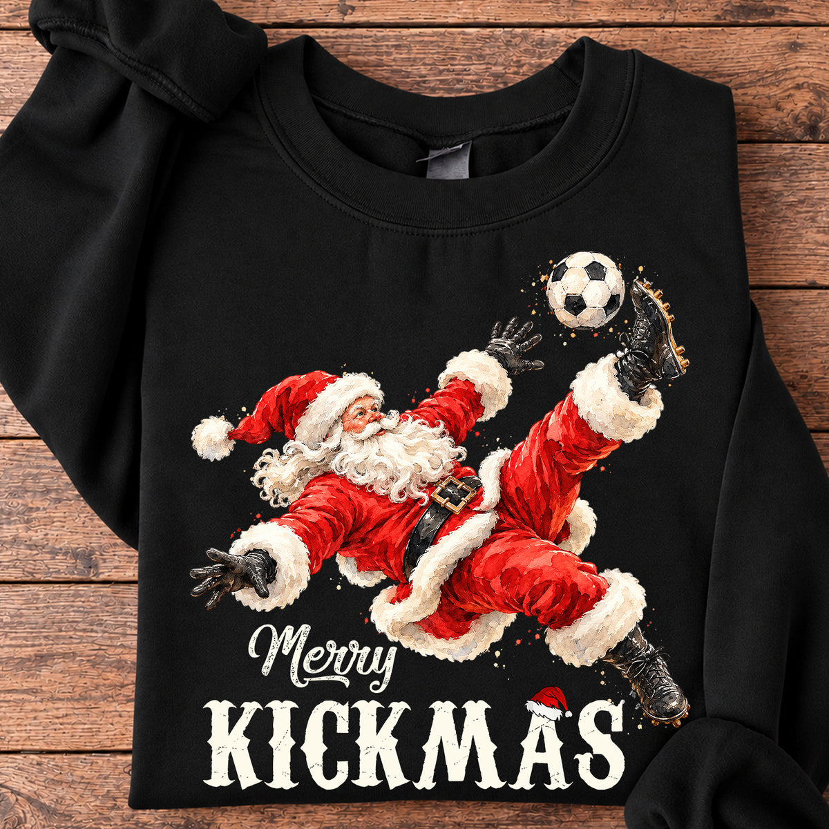 Funny Christmas Soccer Sweatshirt, Merry Kickmas Sport Crewneck Sweatshirt Xmas Gift For Soccer Lover