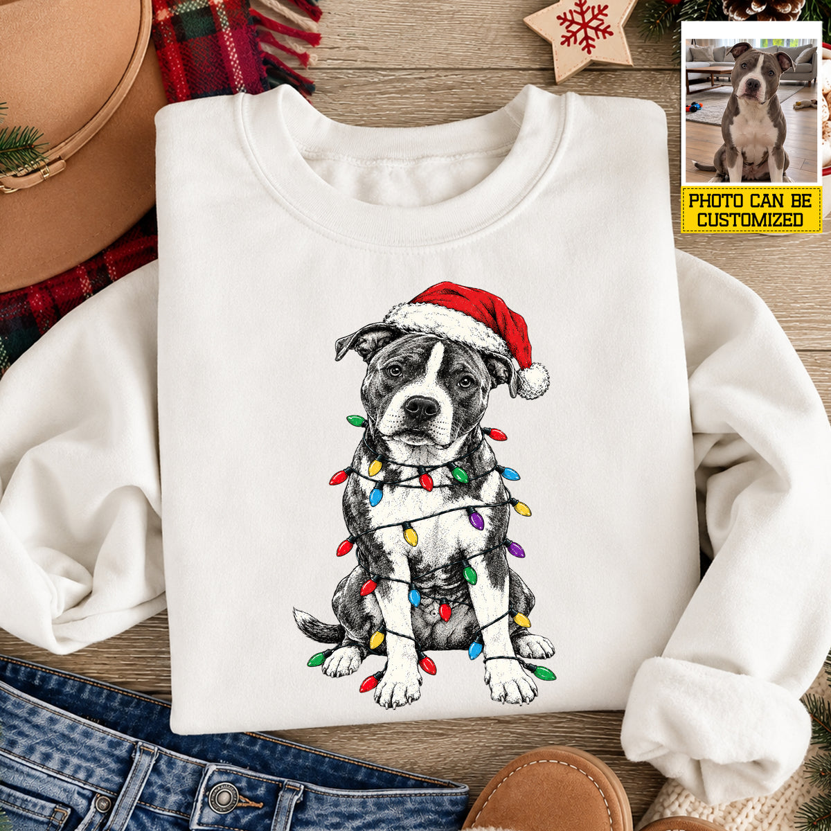Personalized Christmas Pitbull Dog Sweatshirt , All Tangled Up In Christmas Crewneck Sweatshirt Xmas Gift For Dog Lover