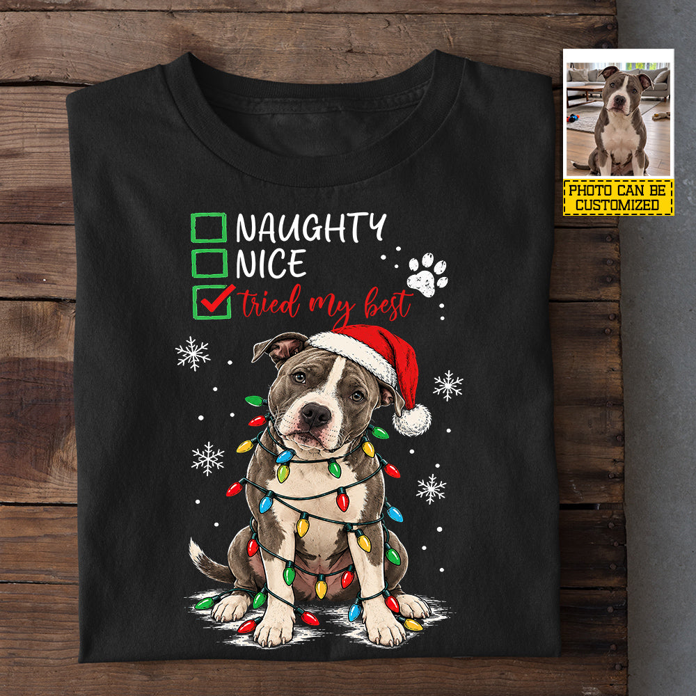 Personalized Christmas Pitbull Dog Sweatshirt, Dear Santa I Tried My Best Crewneck Sweatshirt Xmas Gift For Dog Lover