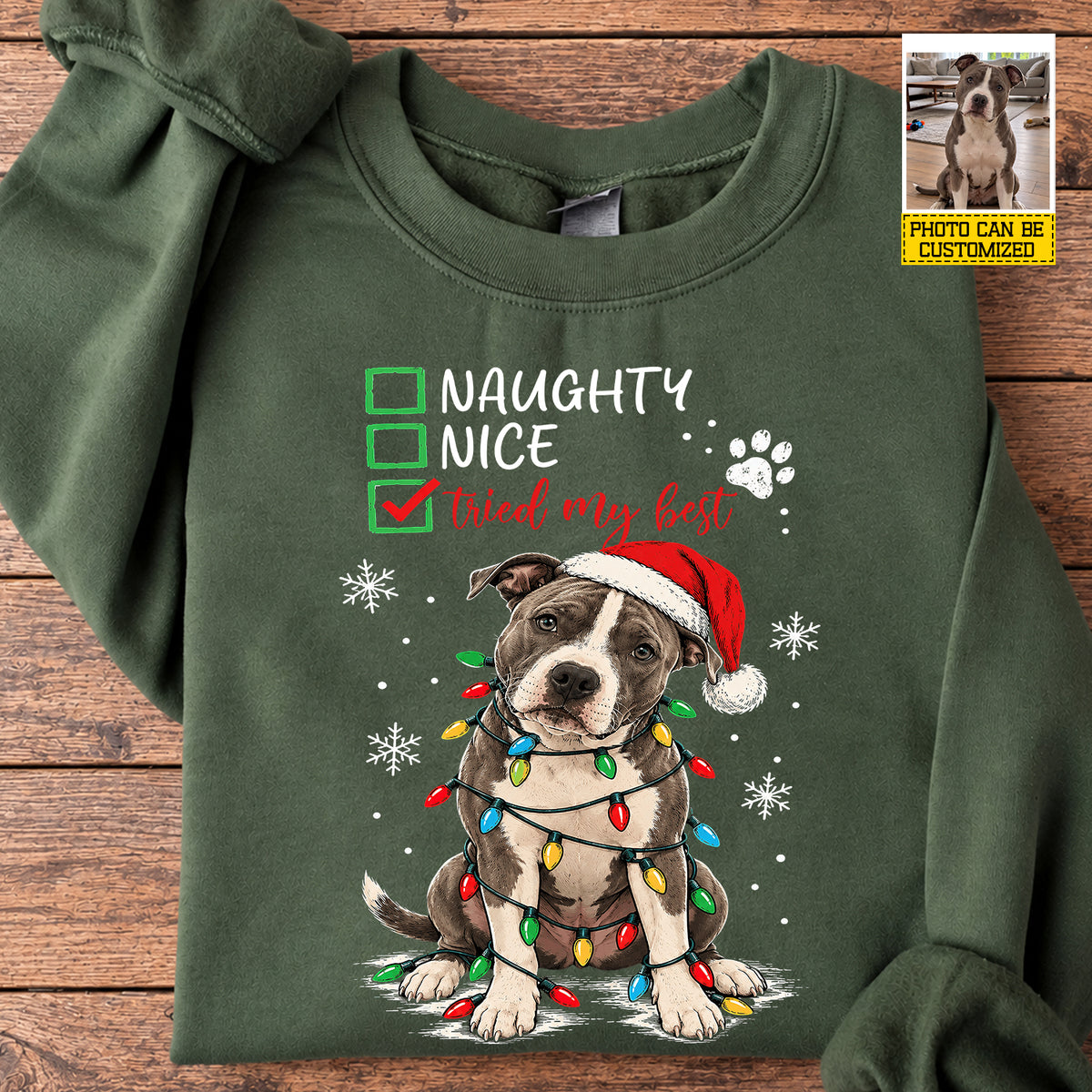 Personalized Christmas Pitbull Dog Sweatshirt, Dear Santa I Tried My Best Crewneck Sweatshirt Xmas Gift For Dog Lover