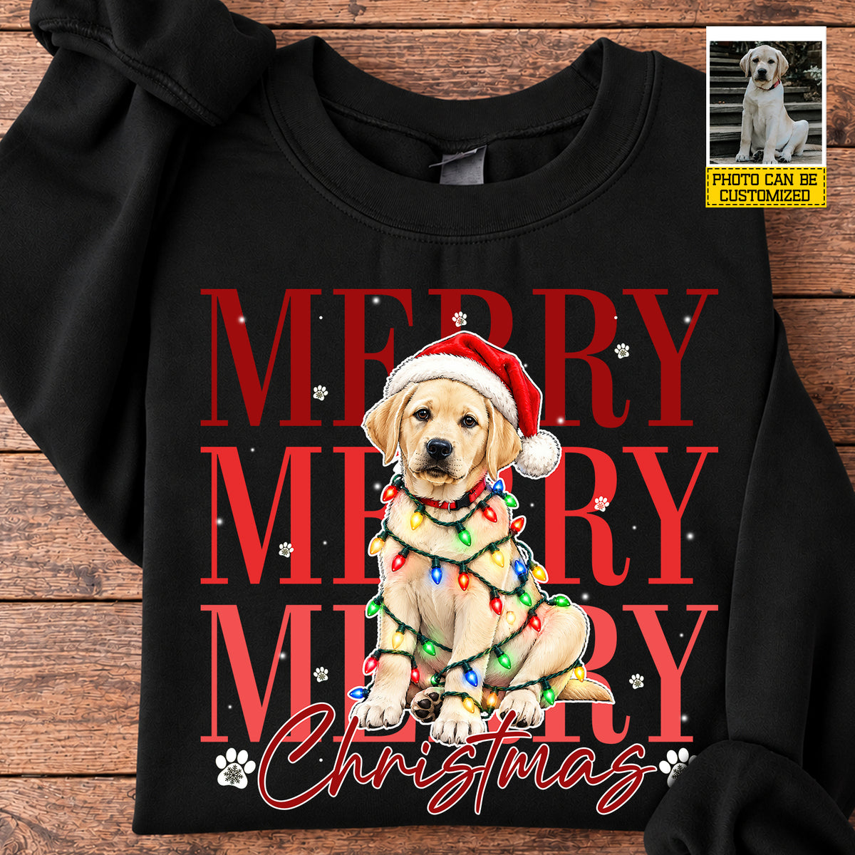 Personalized Christmas Dog Sweatshirt, Merry Merry Merry Christmas Crewneck Sweatshirt Xmas Gift For Dog Lover