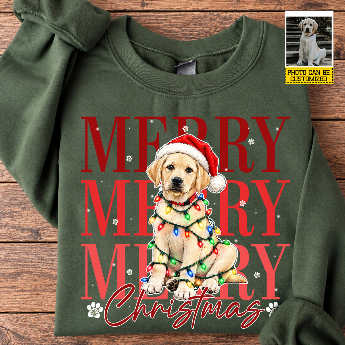 Personalized Christmas Dog Sweatshirt, Merry Merry Merry Christmas Crewneck Sweatshirt Xmas Gift For Dog Lover