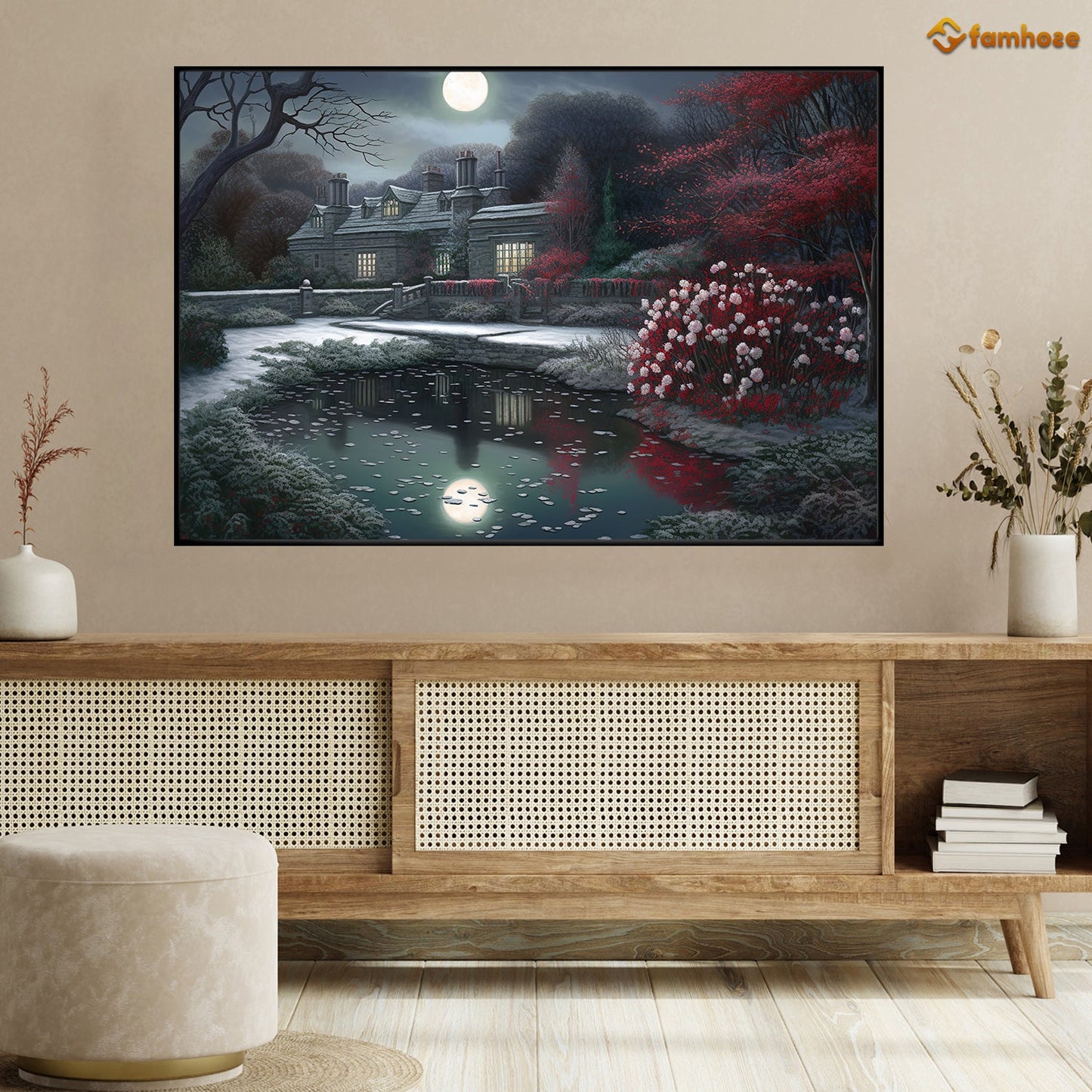 A Tranquil Moonlit Reflection Amidst Nature's Stillness Christmas Canvas Painting, Xmas Wall Art Decor - Christmas Poster Gift