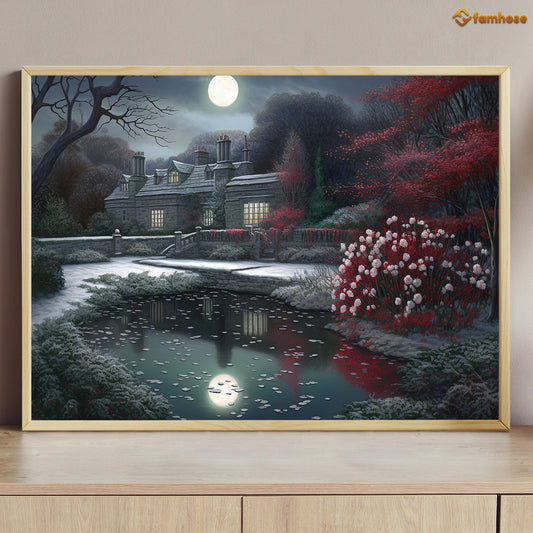 A Tranquil Moonlit Reflection Amidst Nature's Stillness Christmas Canvas Painting, Xmas Wall Art Decor - Christmas Poster Gift