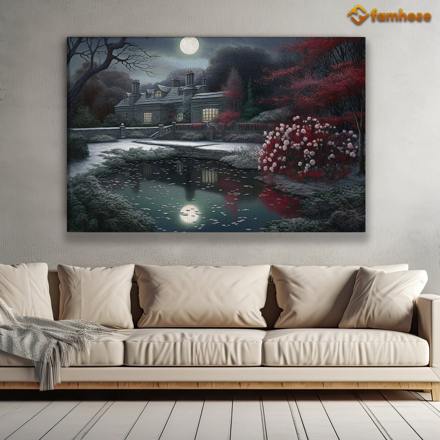 A Tranquil Moonlit Reflection Amidst Nature's Stillness Christmas Canvas Painting, Xmas Wall Art Decor - Christmas Poster Gift