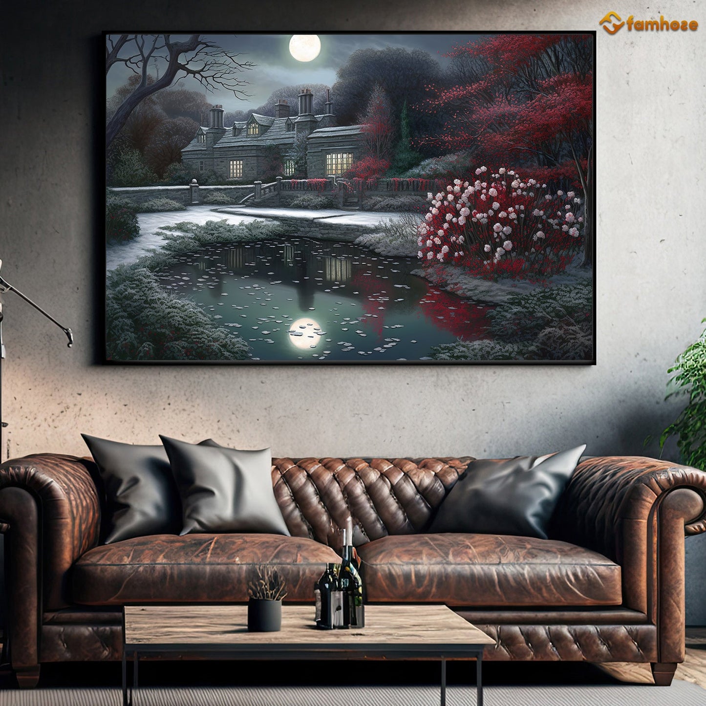 A Tranquil Moonlit Reflection Amidst Nature's Stillness Christmas Canvas Painting, Xmas Wall Art Decor - Christmas Poster Gift