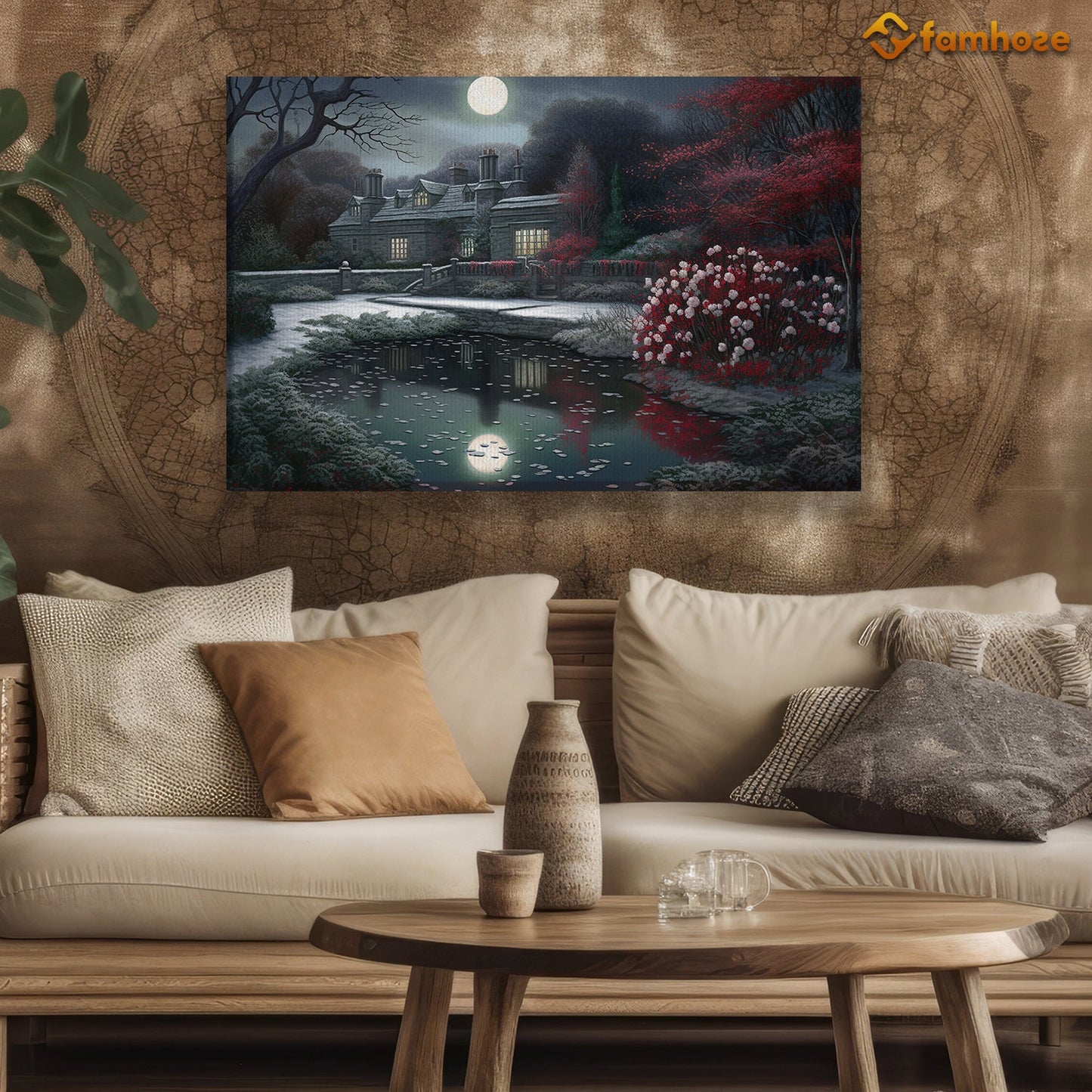 A Tranquil Moonlit Reflection Amidst Nature's Stillness Christmas Canvas Painting, Xmas Wall Art Decor - Christmas Poster Gift