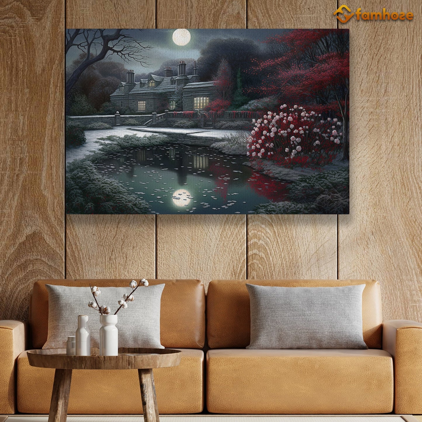 A Tranquil Moonlit Reflection Amidst Nature's Stillness Christmas Canvas Painting, Xmas Wall Art Decor - Christmas Poster Gift