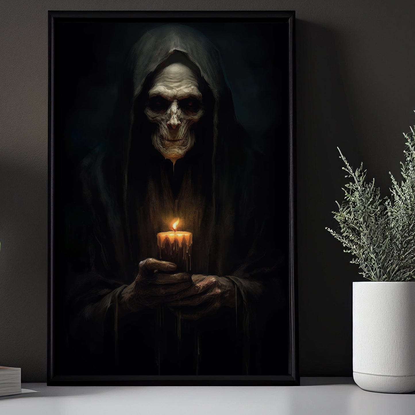 Dark Old Witch Hold A Candle Halloween Halloween Canvas Painting, Wall Art Decor - Dark Ghost Halloween Poster Gift