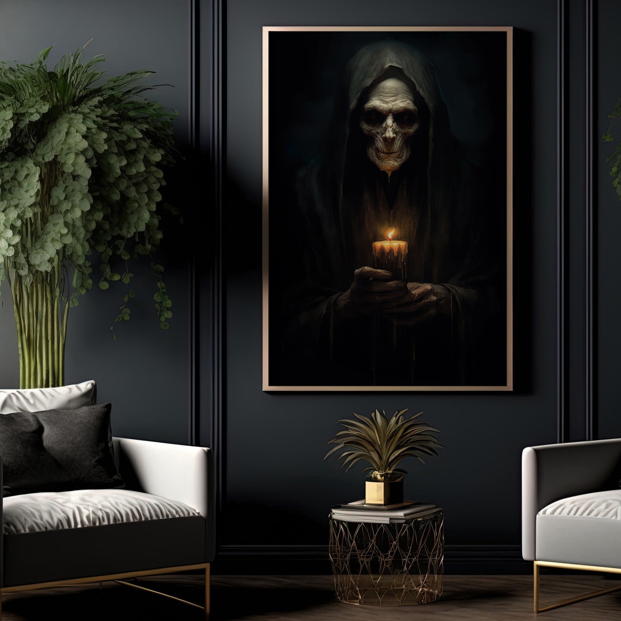 Dark Old Witch Hold A Candle Halloween Halloween Canvas Painting