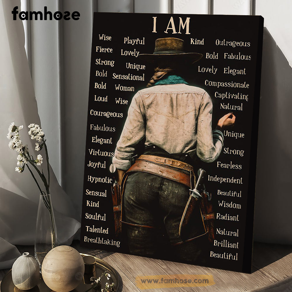 Cowgirl Poster & Canvas, I Am Lovely Women Wise Talented Kind Strong Unique, Horse Canvas Wall Art, Poster Gift For Horse Lovers